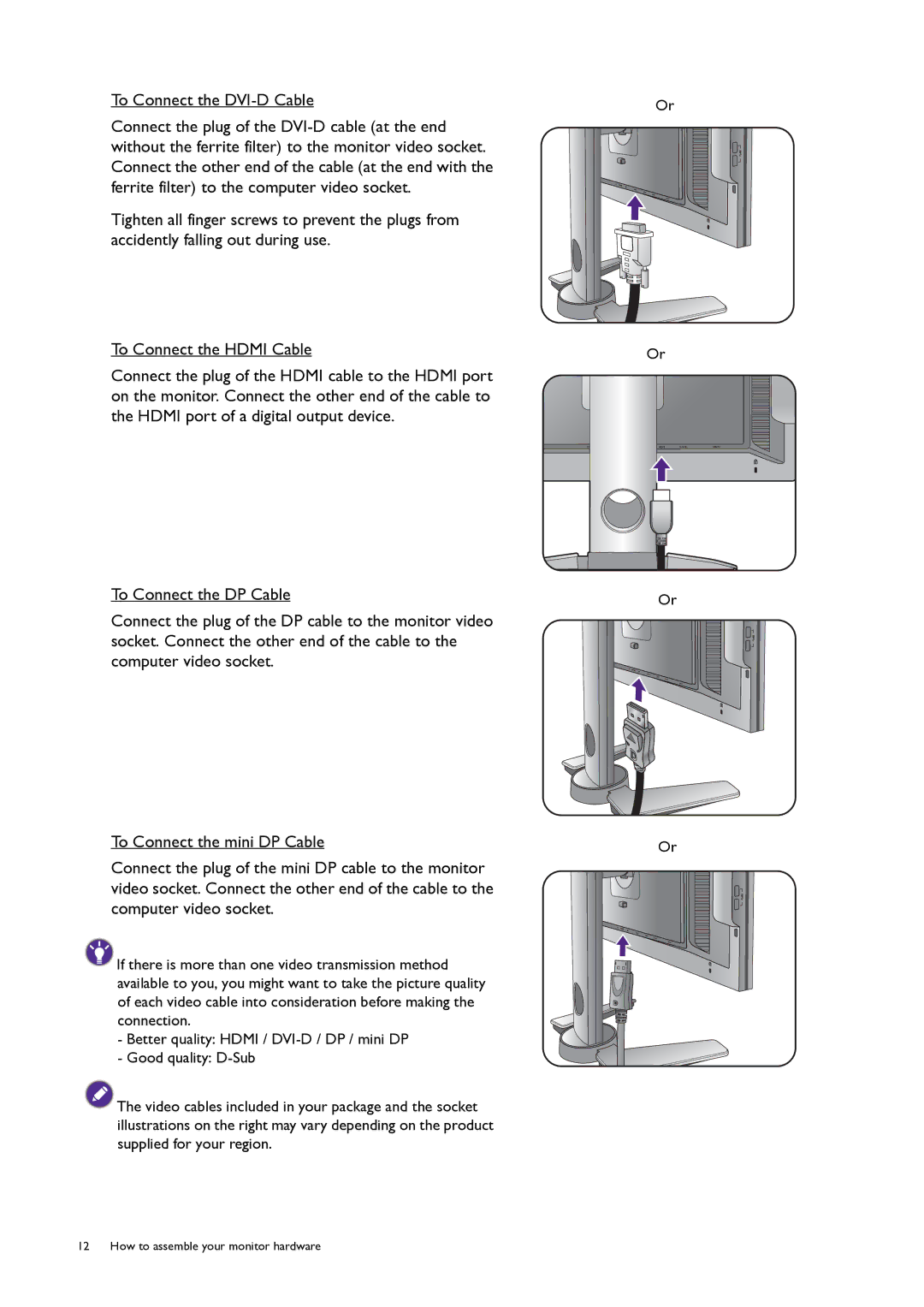 BenQ PG240IPT user manual How to assemble your monitor hardware 