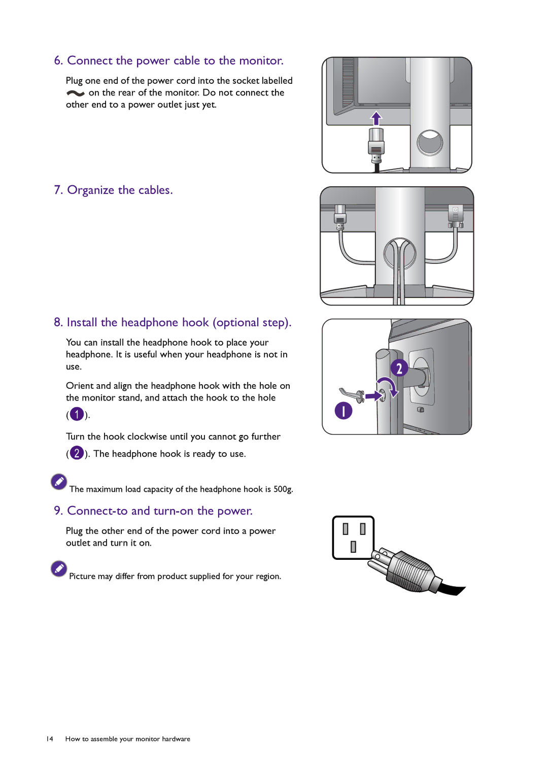 BenQ PG240IPT user manual Connect the power cable to the monitor, Connect-to and turn-on the power 