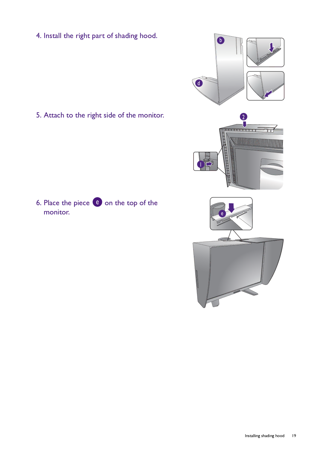 BenQ PG240IPT user manual Installing shading hood 