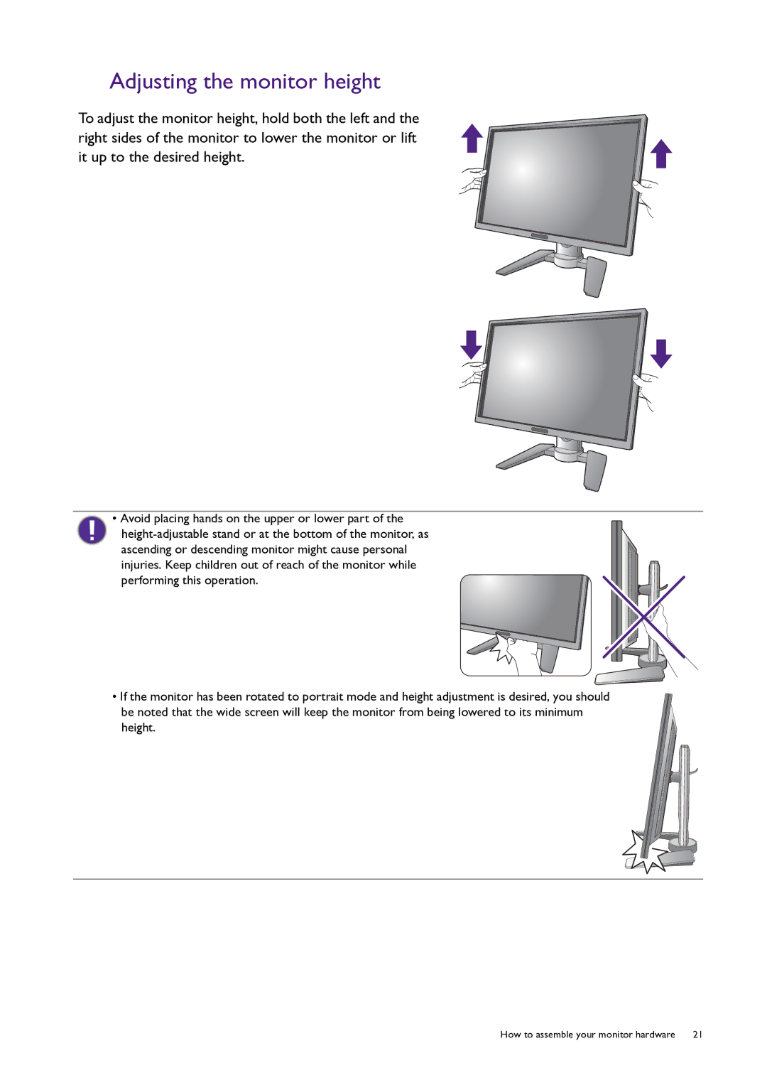 BenQ PG240IPT user manual Adjusting the monitor height 