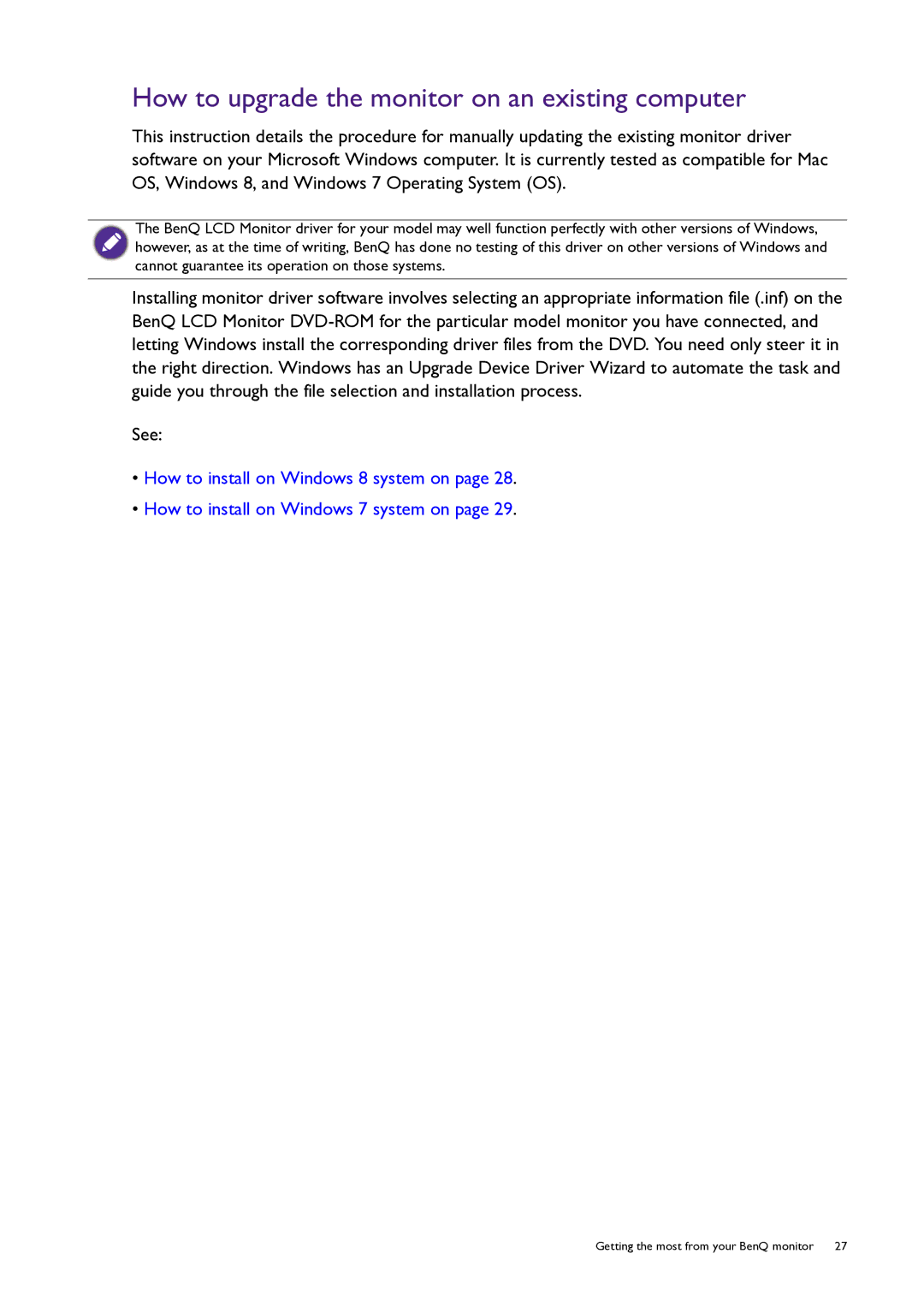 BenQ PG240IPT user manual How to upgrade the monitor on an existing computer 