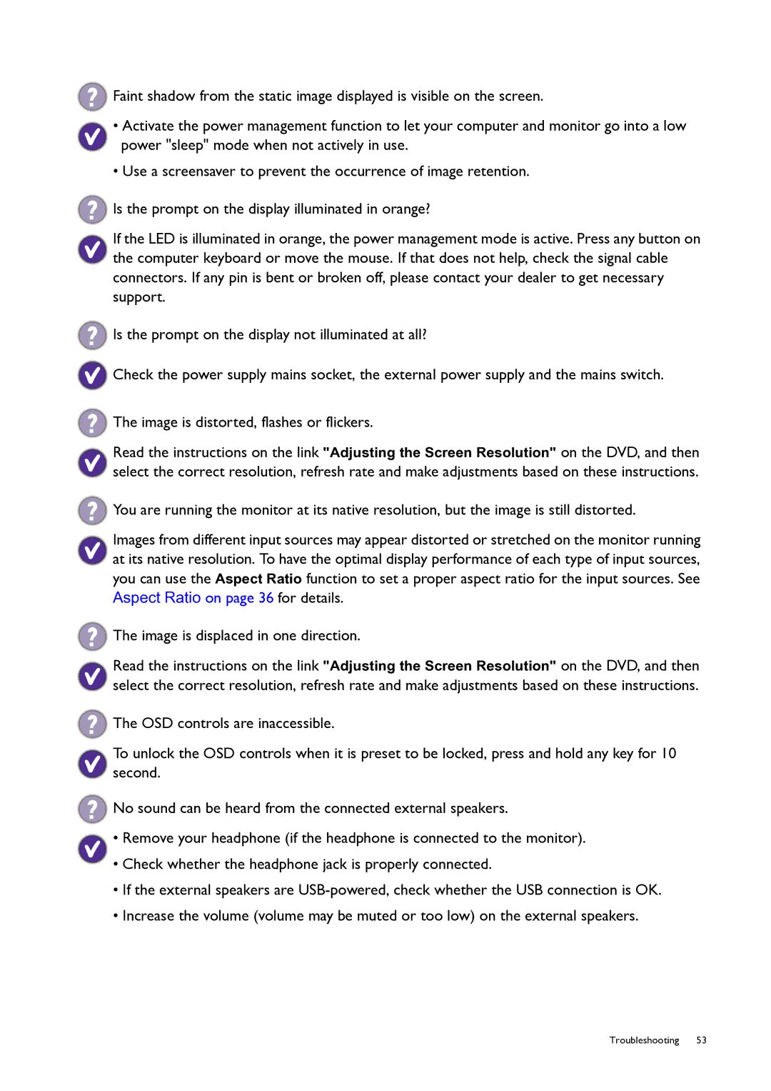 BenQ PG240IPT user manual Troubleshooting 