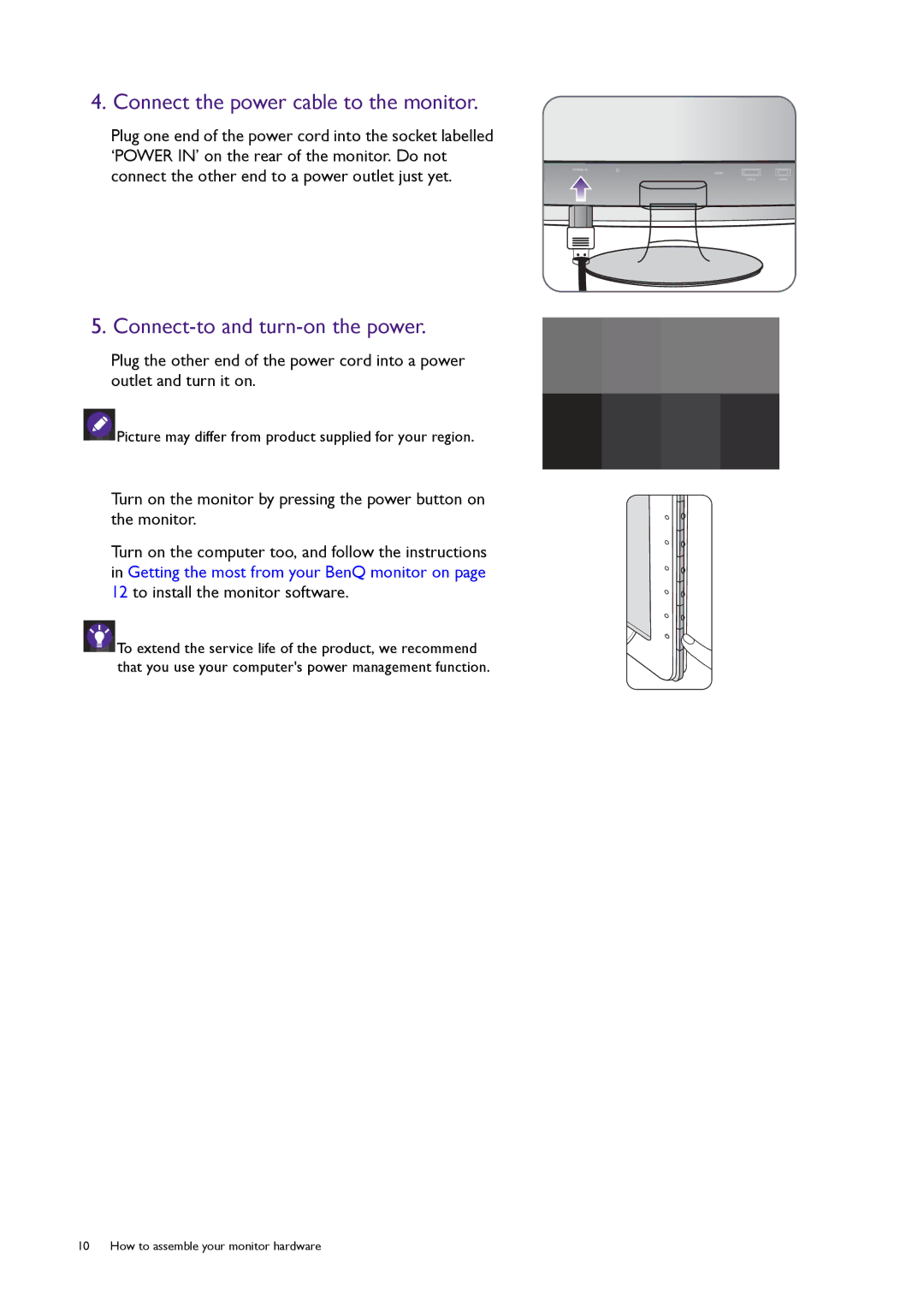 BenQ RL2240H user manual Connect the power cable to the monitor 