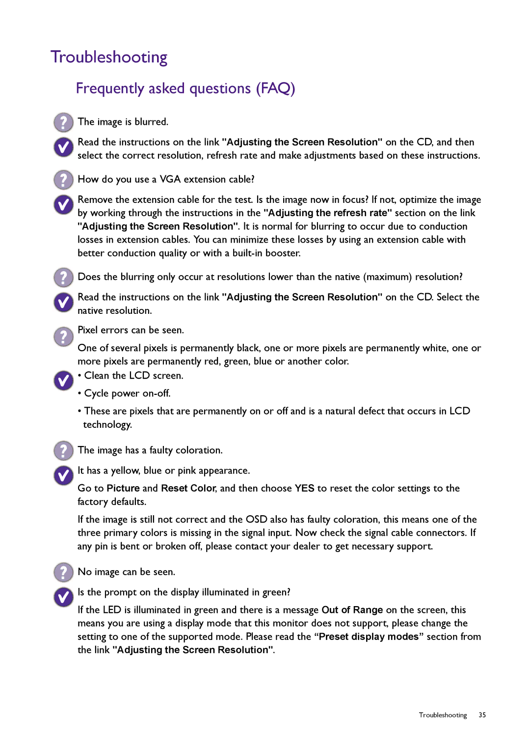 BenQ RL2240H user manual Troubleshooting, Frequently asked questions FAQ 