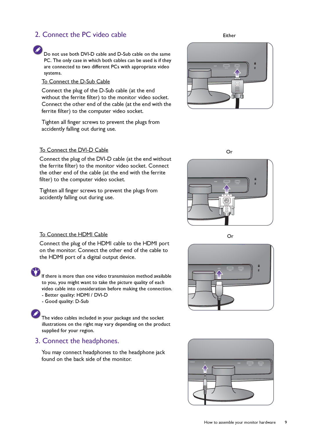 BenQ RL2240H user manual Connect the PC video cable 