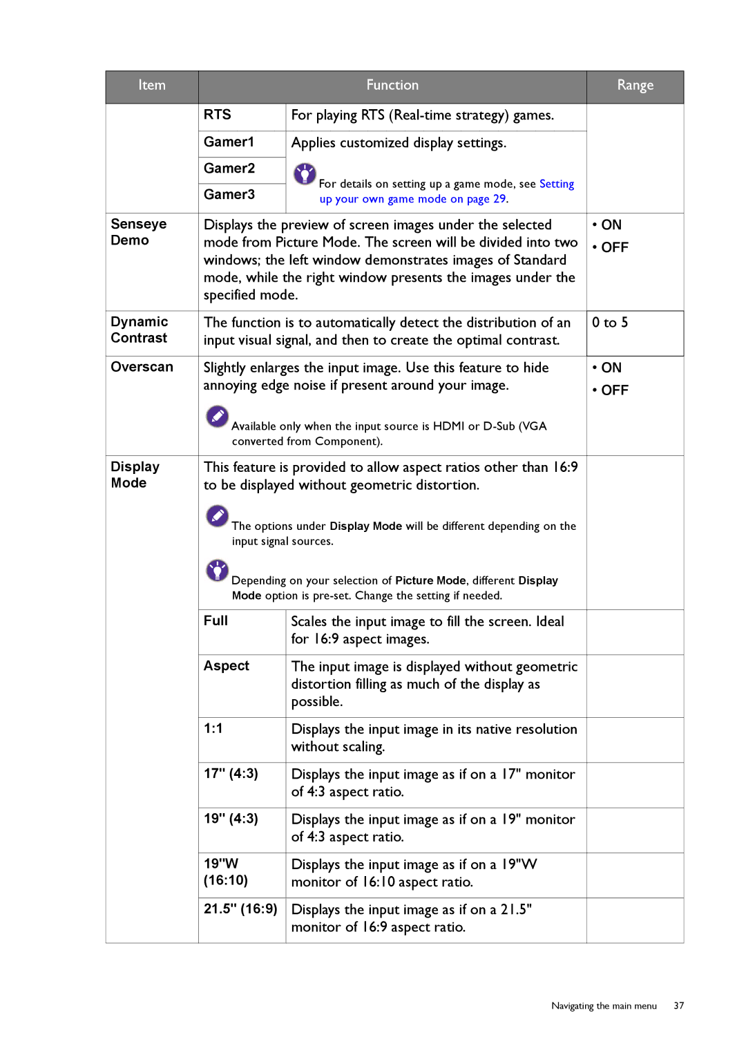 BenQ RL2450H / RL2450HT user manual For playing RTS Real-time strategy games, Applies customized display settings, Possible 