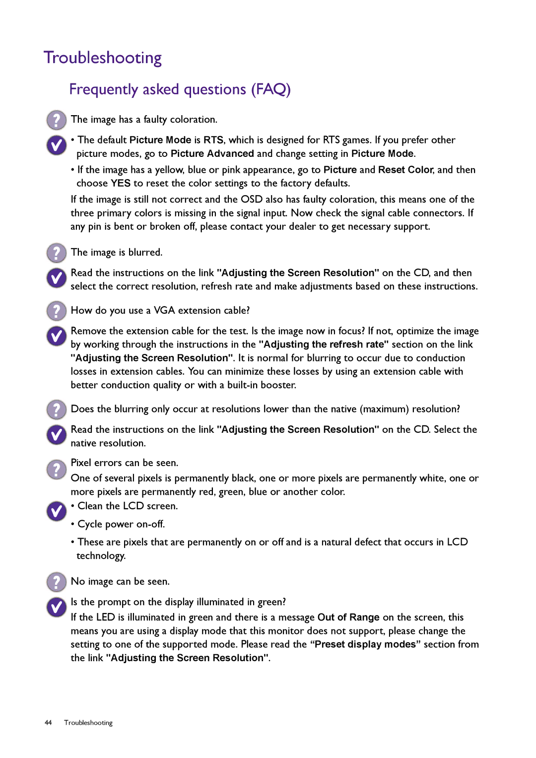 BenQ RL2450H / RL2450HT user manual Troubleshooting, Frequently asked questions FAQ 