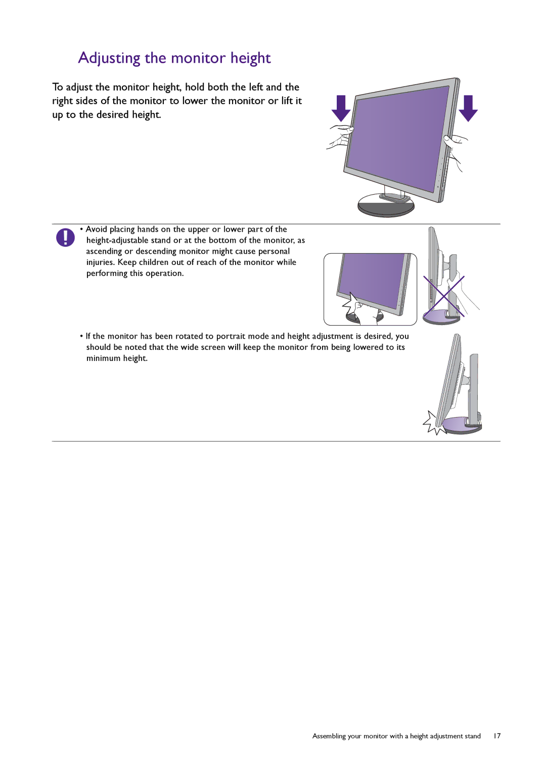 BenQ RL2450HT user manual Adjusting the monitor height 