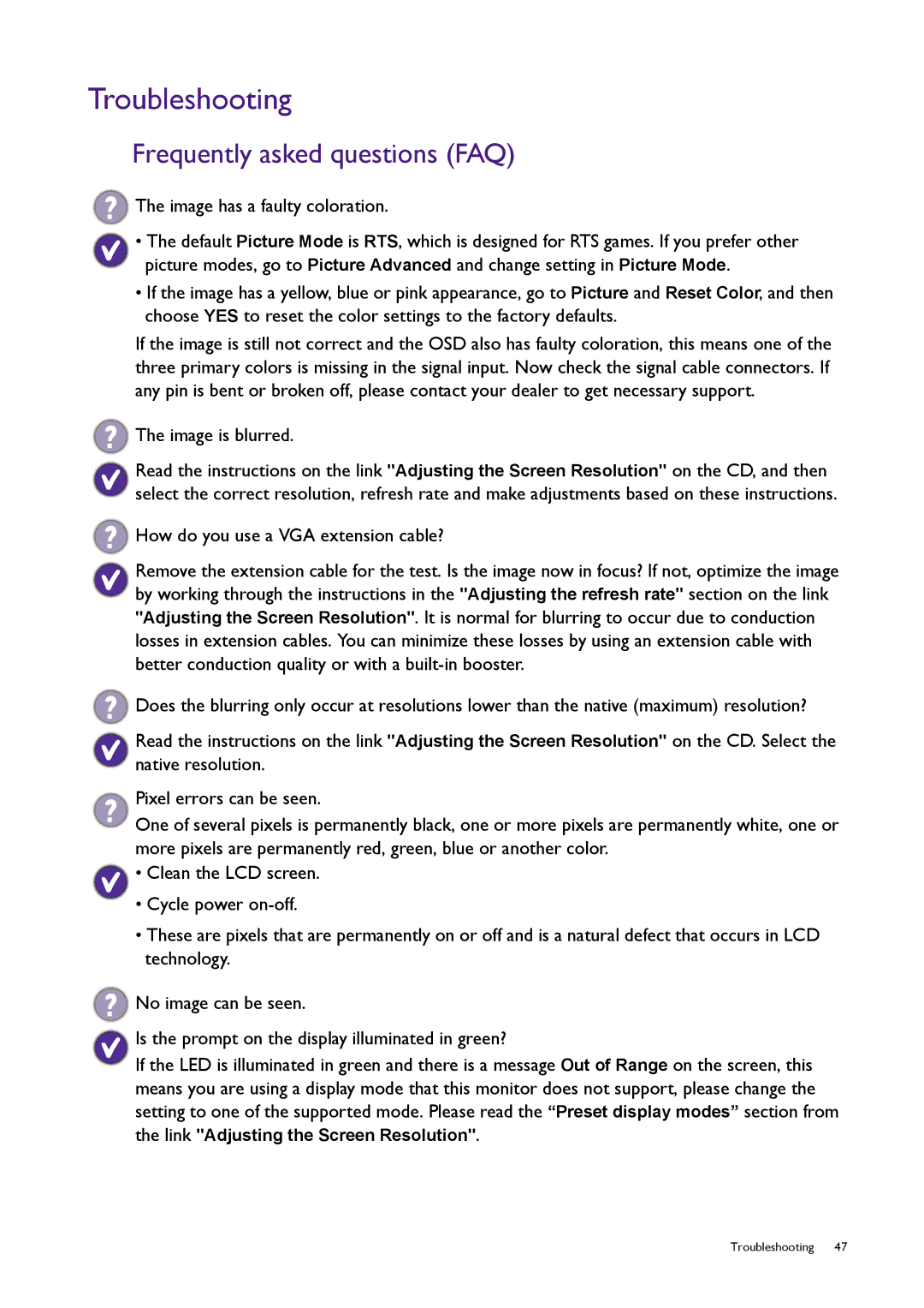 BenQ RL2455HM user manual Troubleshooting, Frequently asked questions FAQ 