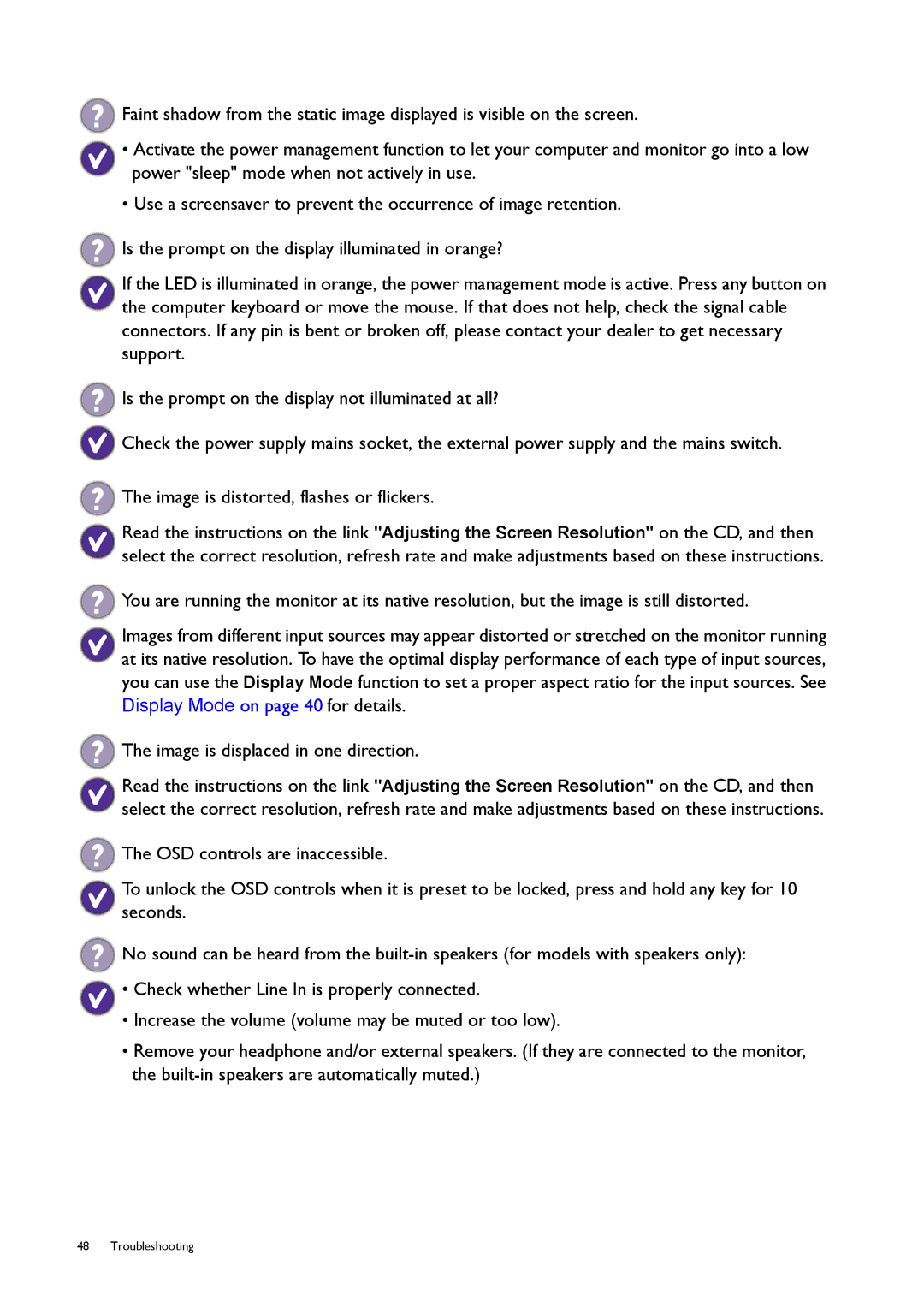 BenQ RL2455HM user manual Troubleshooting 