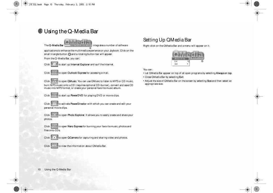 BenQ S52 user manual Using the Q-Media Bar, Setting Up QMedia Bar 