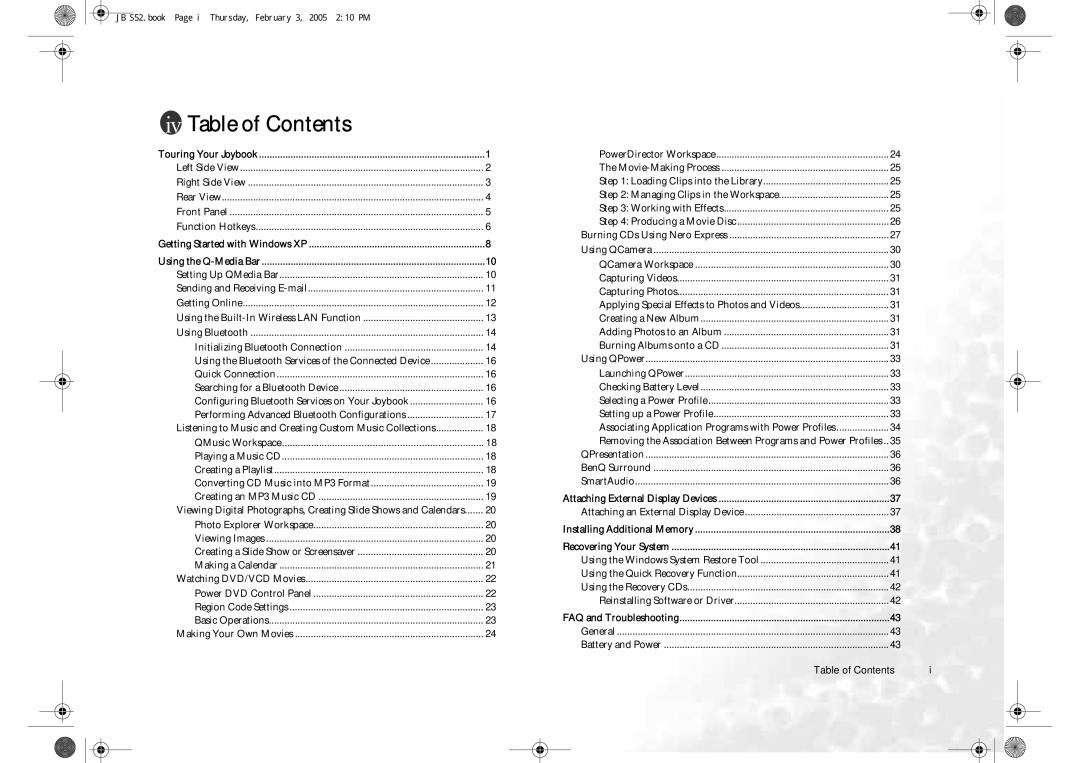 BenQ S52 user manual Table of Contents 