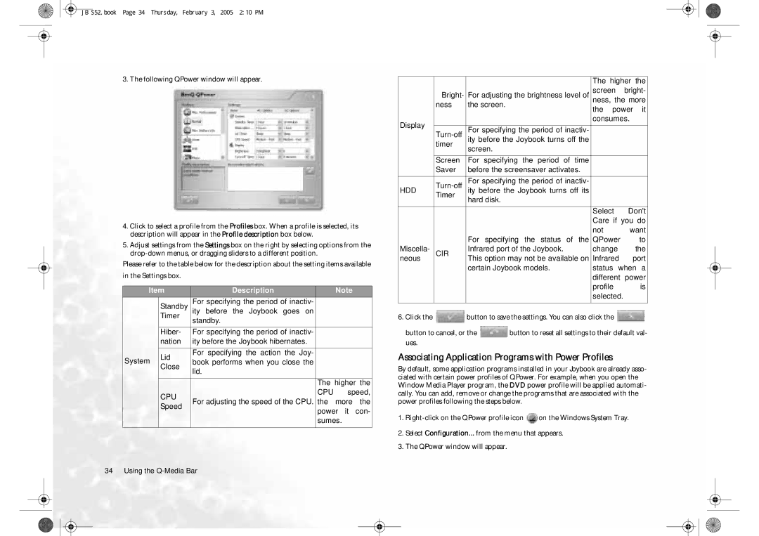 BenQ S52 user manual Associating Application Programs with Power Profiles, Following QPower window will appear, Speed 