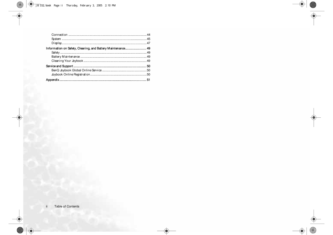 BenQ S52 user manual Ii Table of Contents 