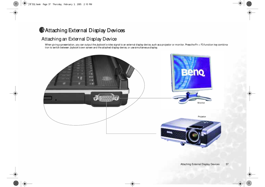 BenQ S52 user manual Attaching External Display Devices, Attaching an External Display Device 