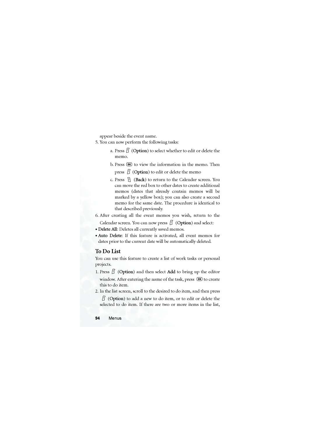 BenQ S660C user manual To Do List 