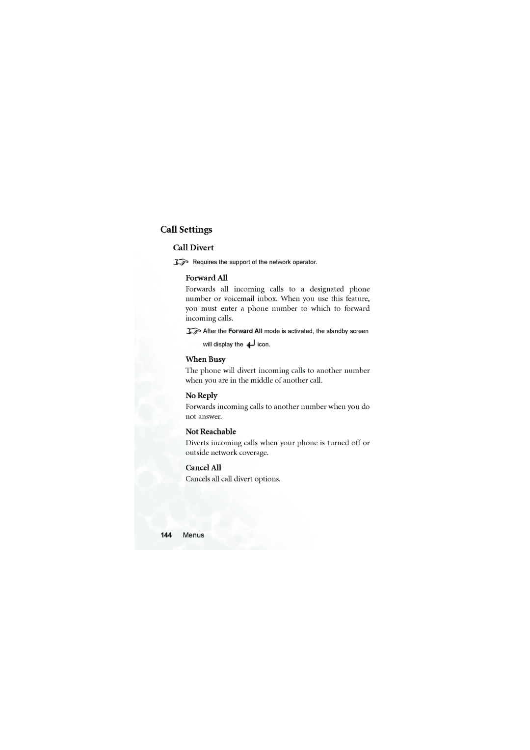 BenQ S660C user manual Call Settings 