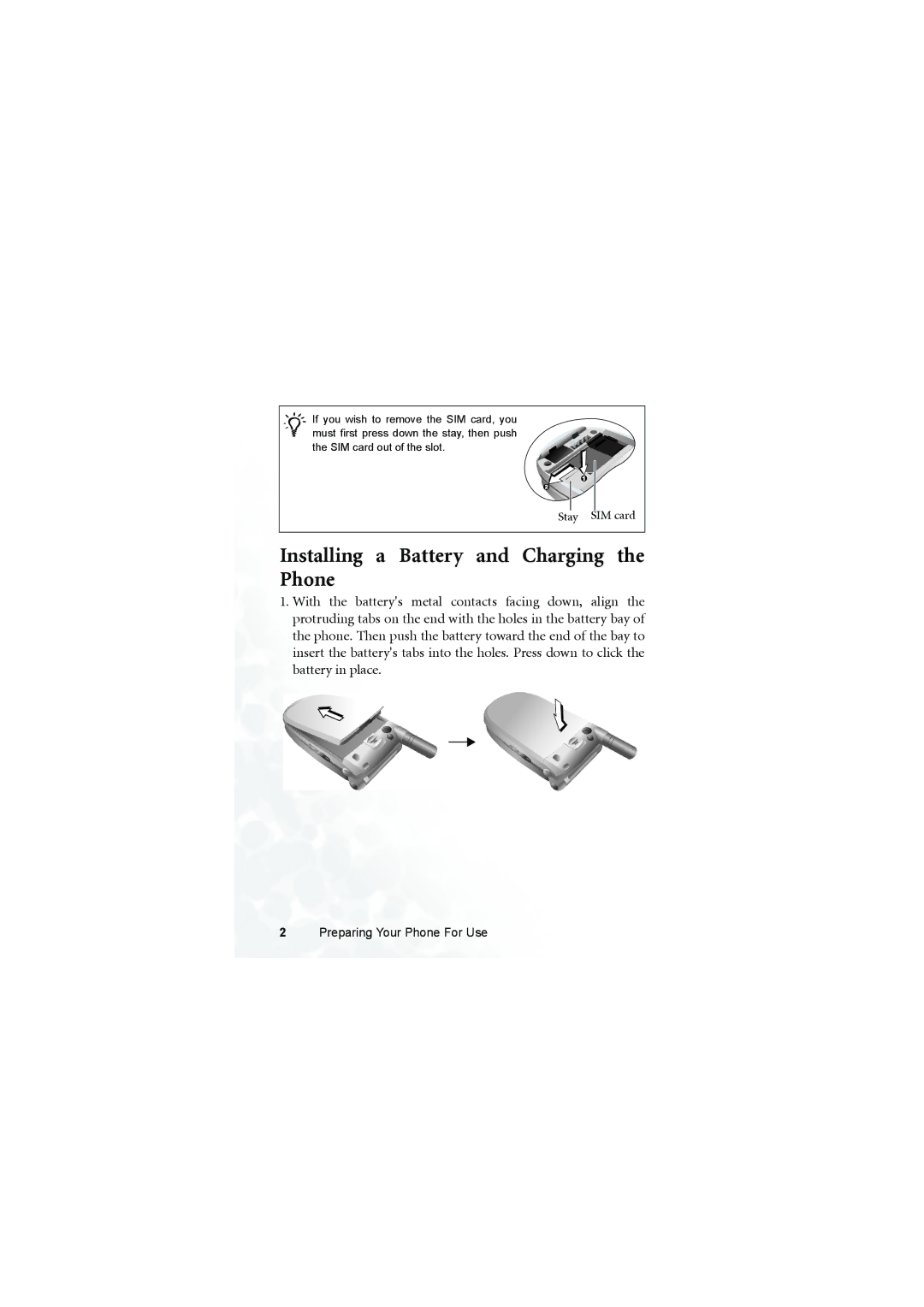 BenQ S660C user manual Installing a Battery and Charging the Phone 