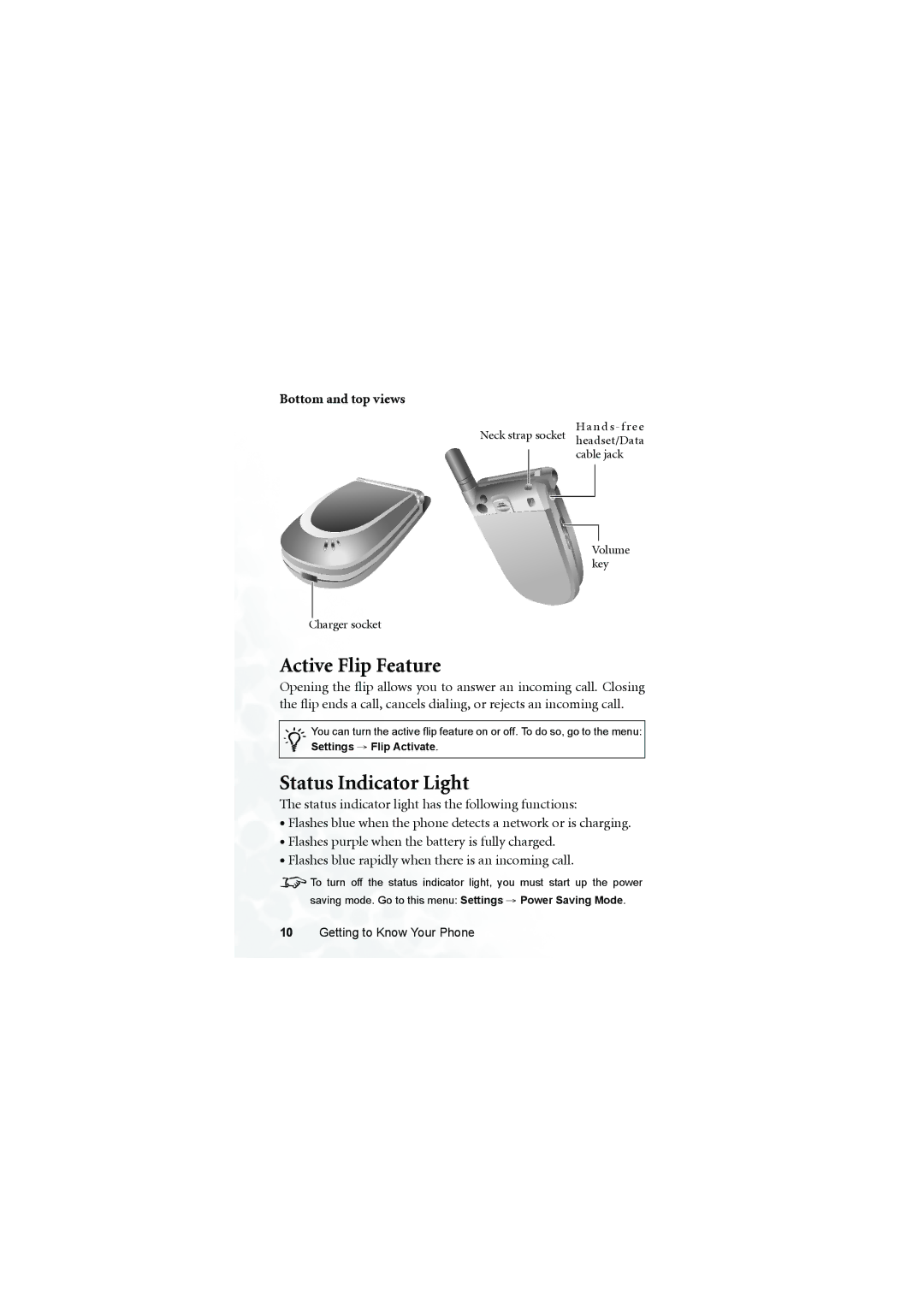 BenQ S660C user manual Active Flip Feature, Status Indicator Light, Bottom and top views 