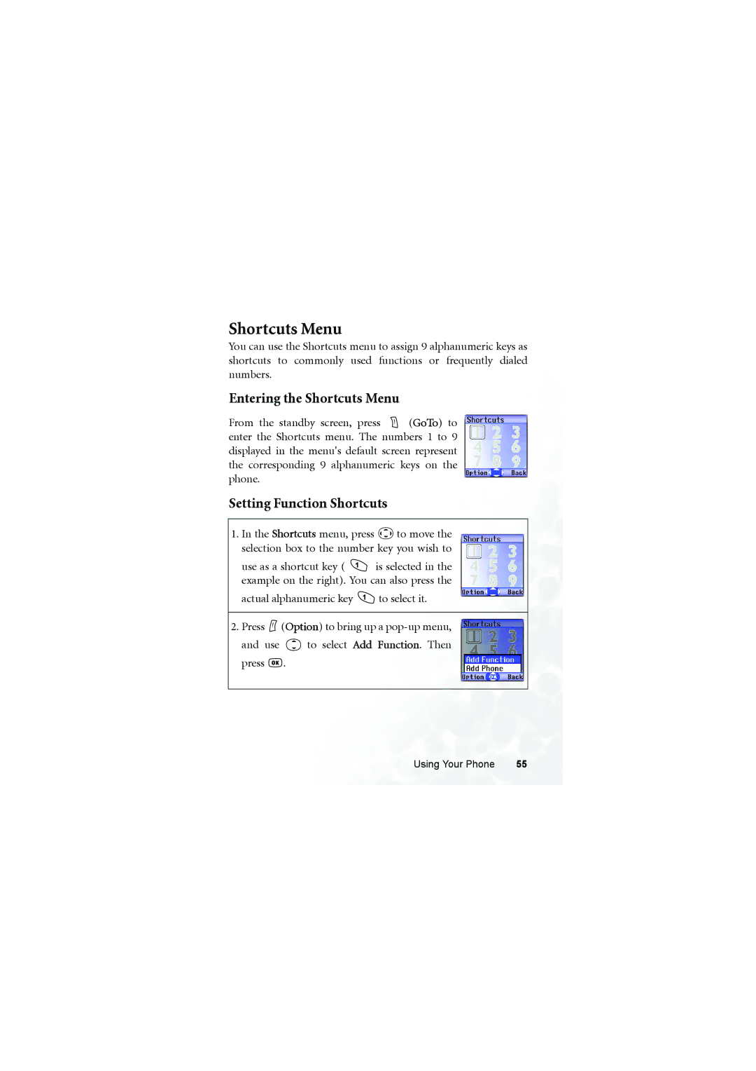 BenQ S660C user manual Entering the Shortcuts Menu, Setting Function Shortcuts 