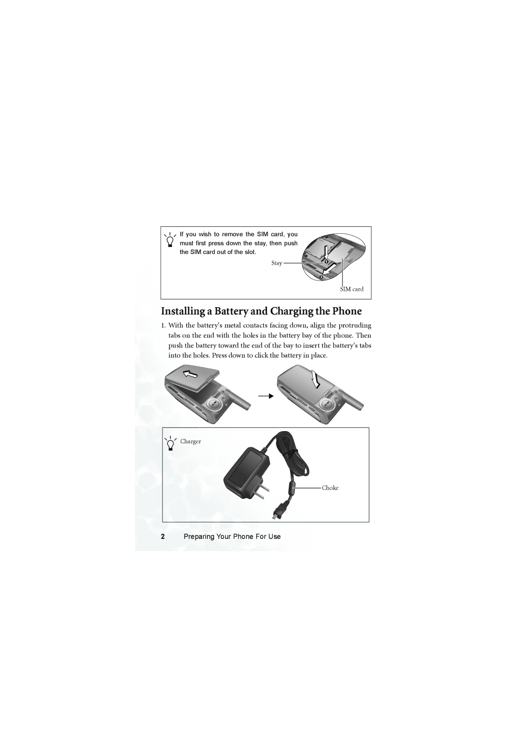 BenQ S700 user manual Installing a Battery and Charging the Phone 