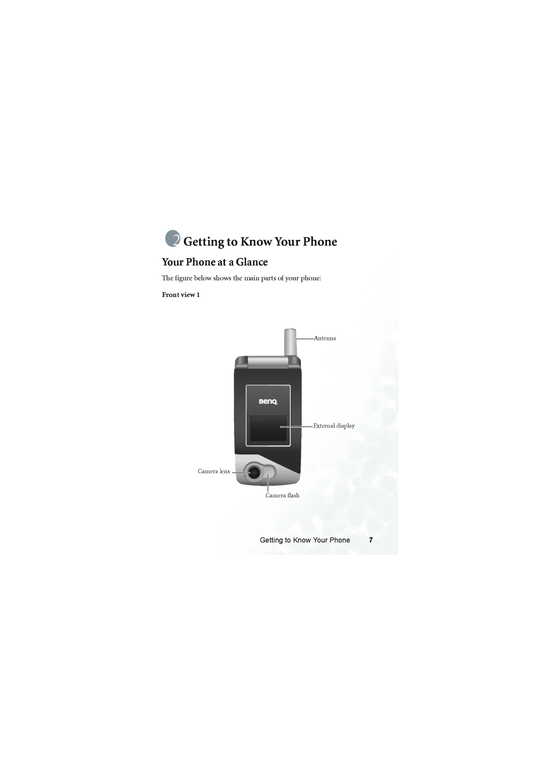 BenQ S700 user manual Your Phone at a Glance, Front view 