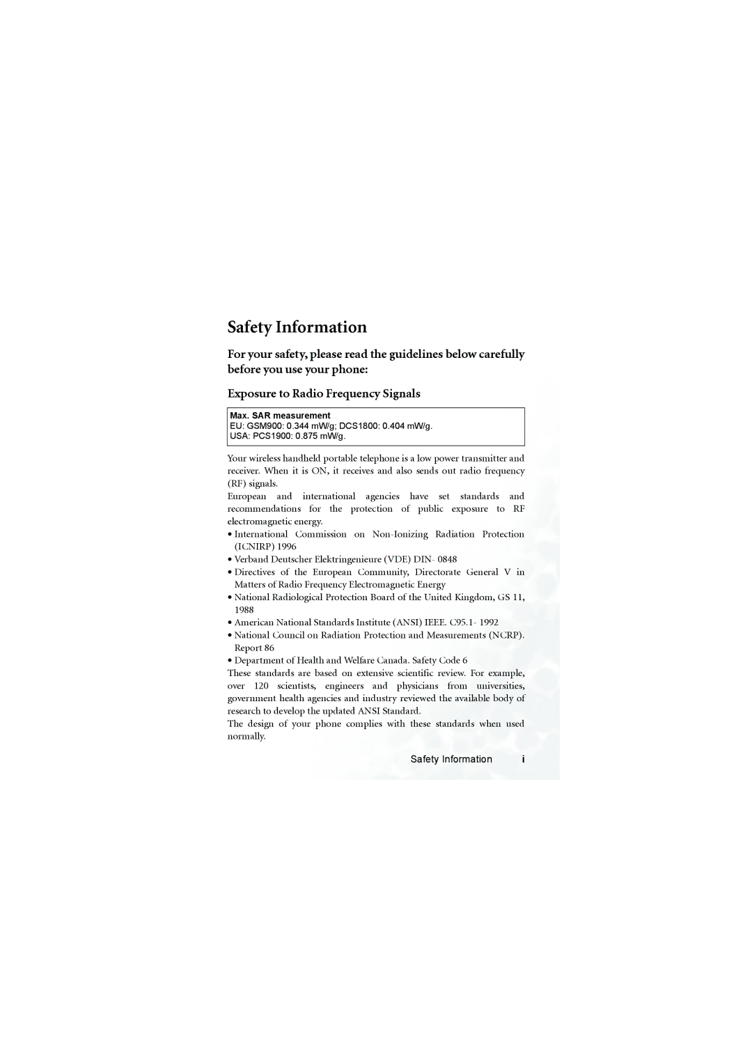 BenQ S700 user manual Safety Information, Max. SAR measurement 