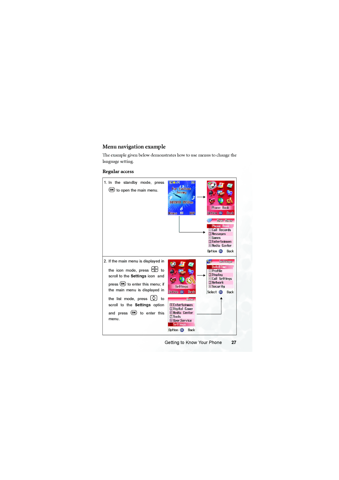 BenQ S700 user manual Menu navigation example, Regular access 