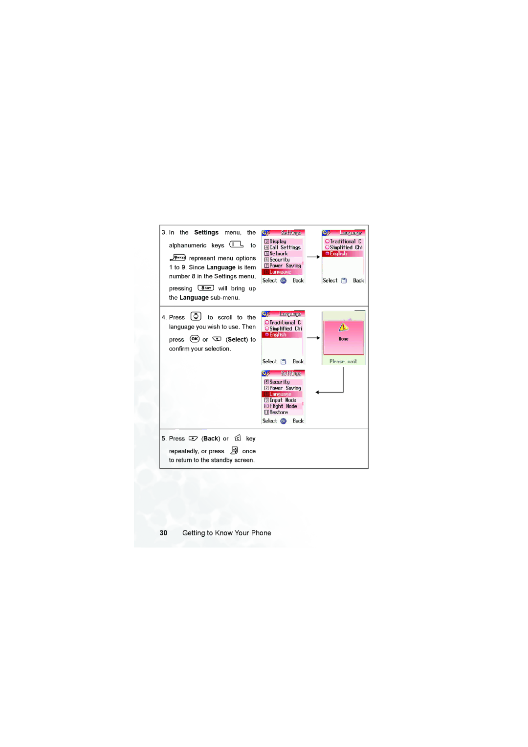 BenQ S700 user manual Pressing will bring up the Language sub-menu 