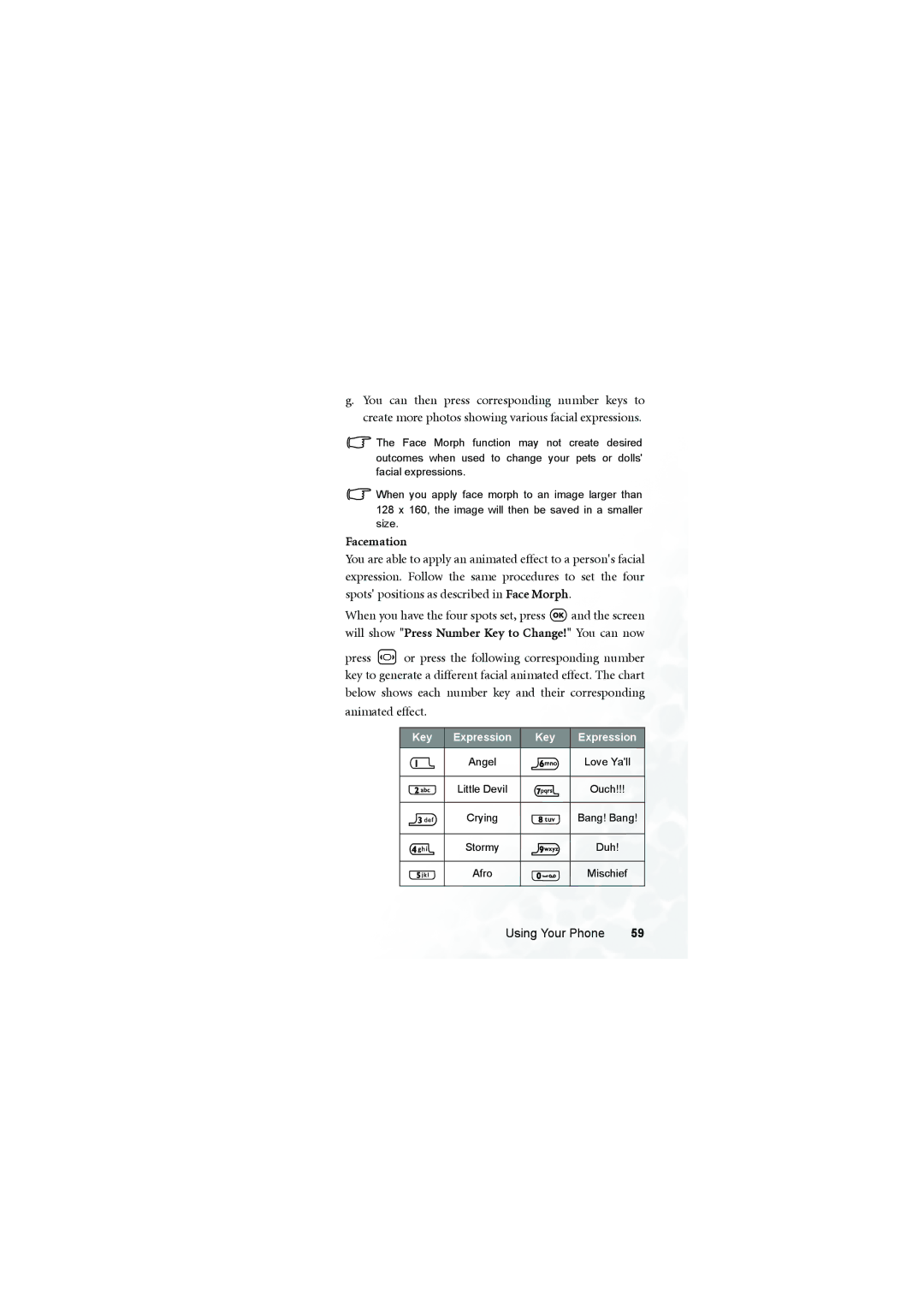 BenQ S700 user manual Facemation, Will show Press Number Key to Change! You can now 