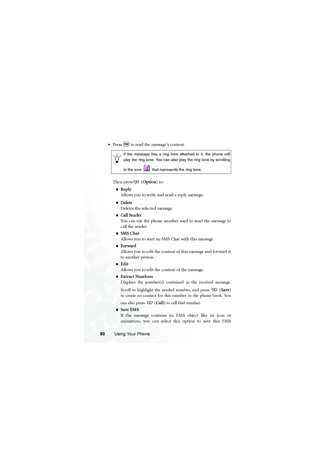 BenQ S700 user manual „ Extract Numbers, „ Save EMS 