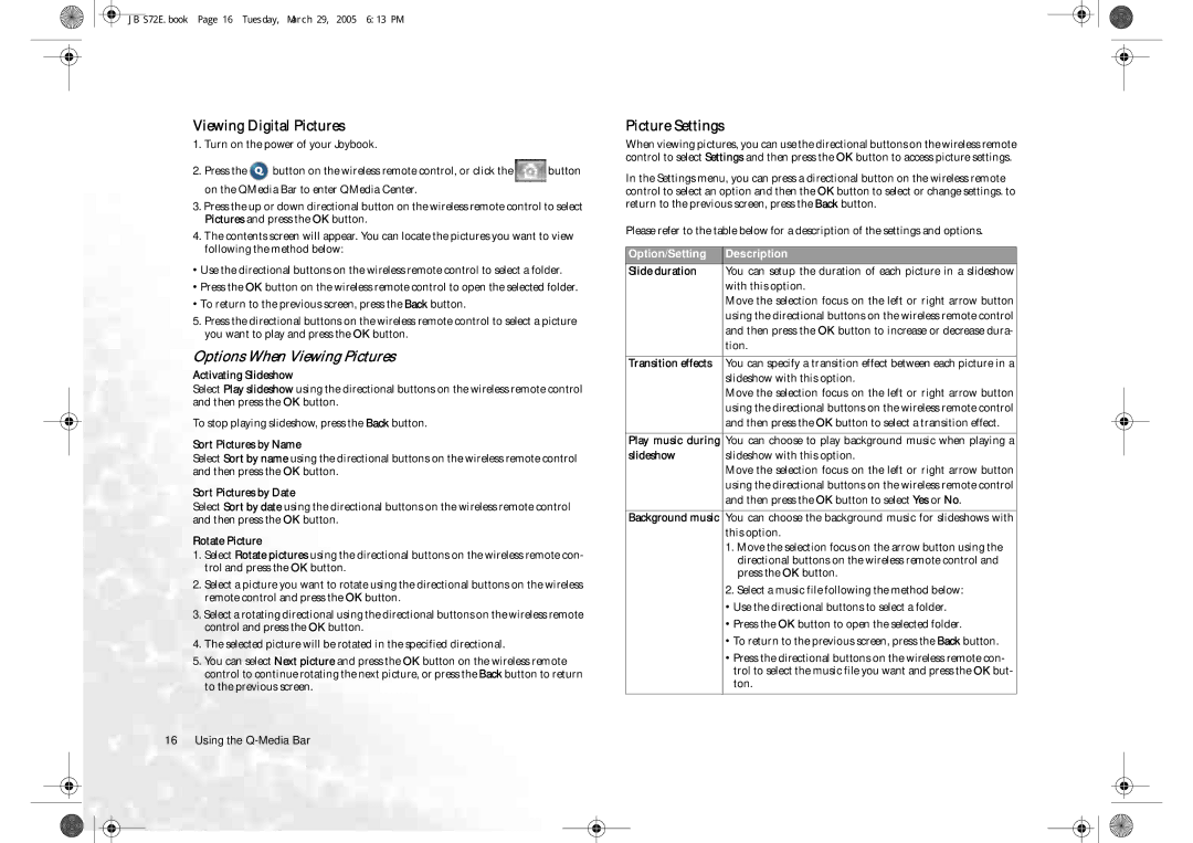 BenQ S72 user manual Viewing Digital Pictures, Picture Settings 