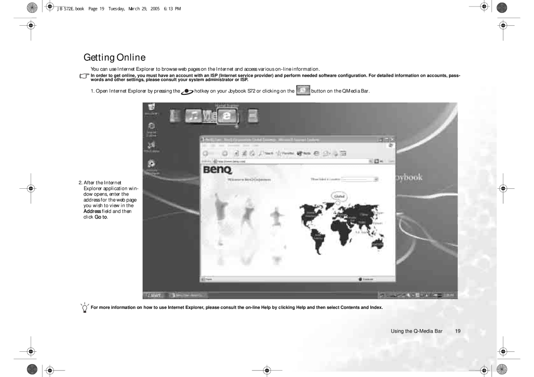 BenQ S72 user manual Getting Online 