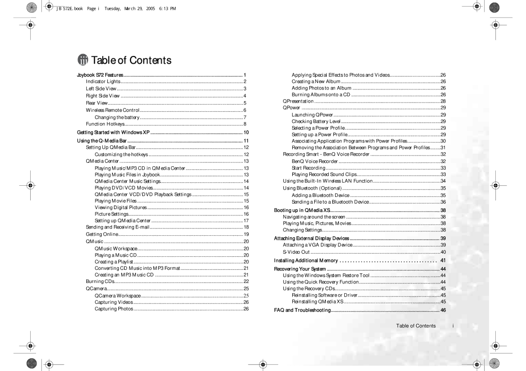 BenQ S72 user manual Table of Contents 