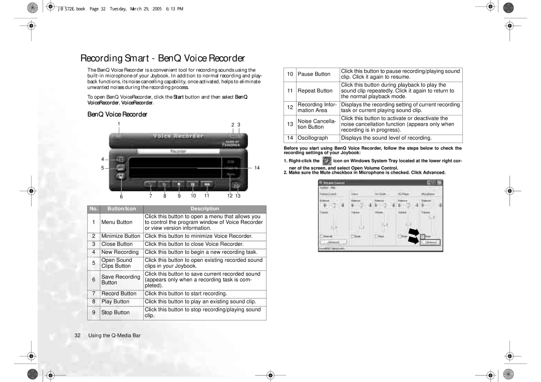 BenQ S72 user manual Recording Smart BenQ Voice Recorder, Click this button to open a menu that allows you 