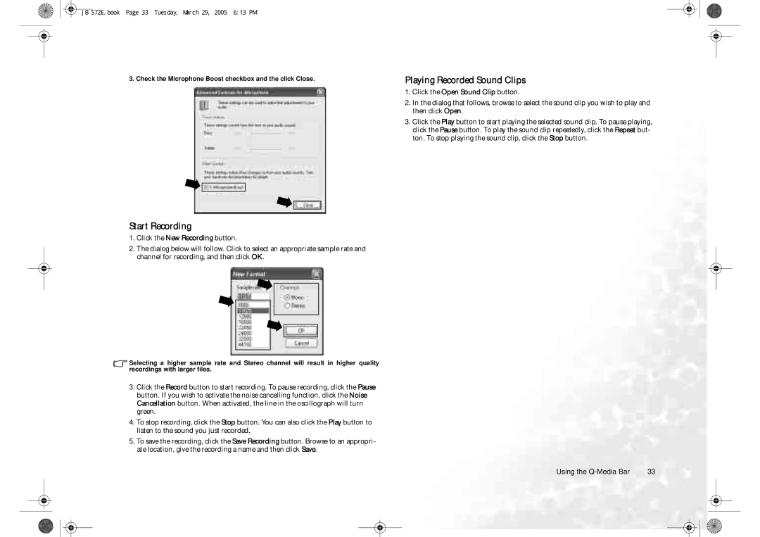 BenQ S72 user manual Start Recording, Playing Recorded Sound Clips 