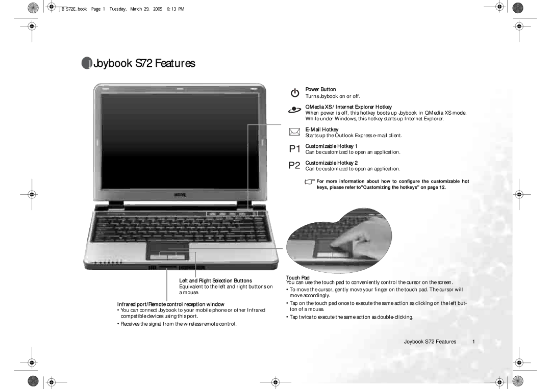 BenQ user manual Joybook S72 Features 