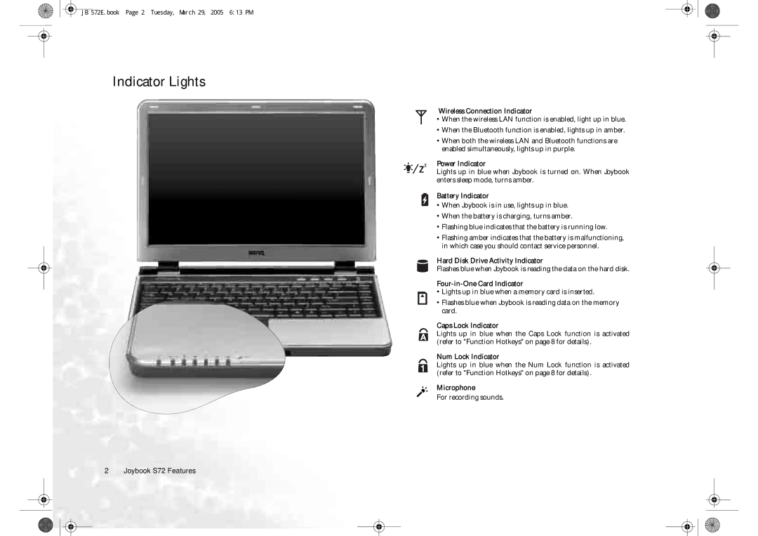 BenQ S72 user manual Indicator Lights 