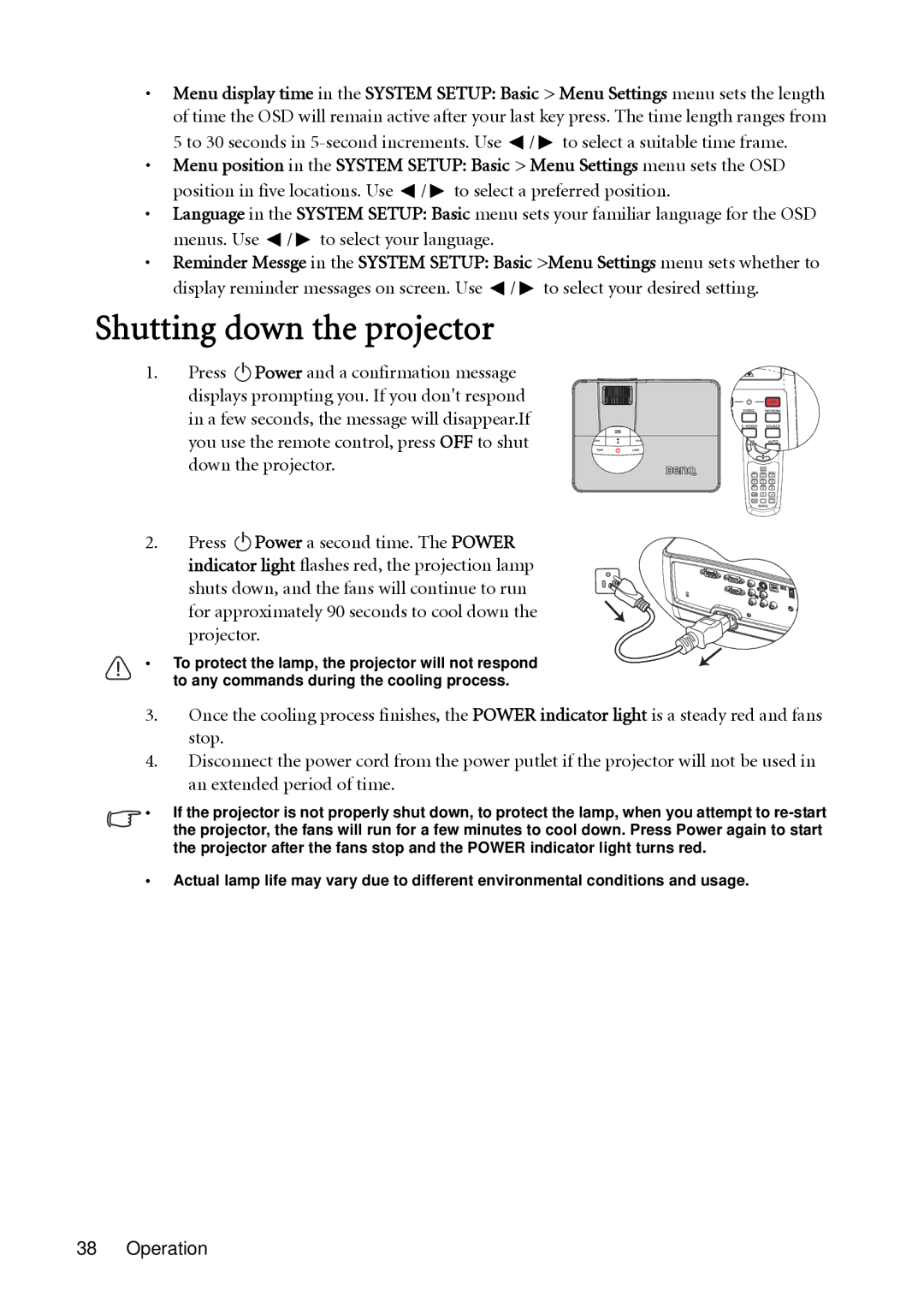 BenQ SH910 user manual Shutting down the projector 