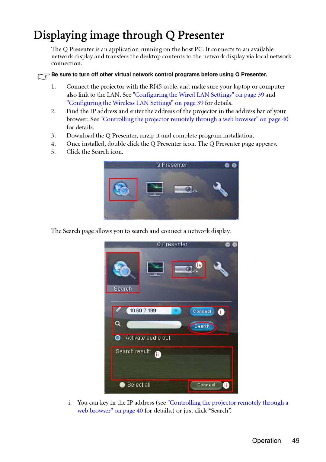 BenQ SH910 user manual Displaying image through Q Presenter 