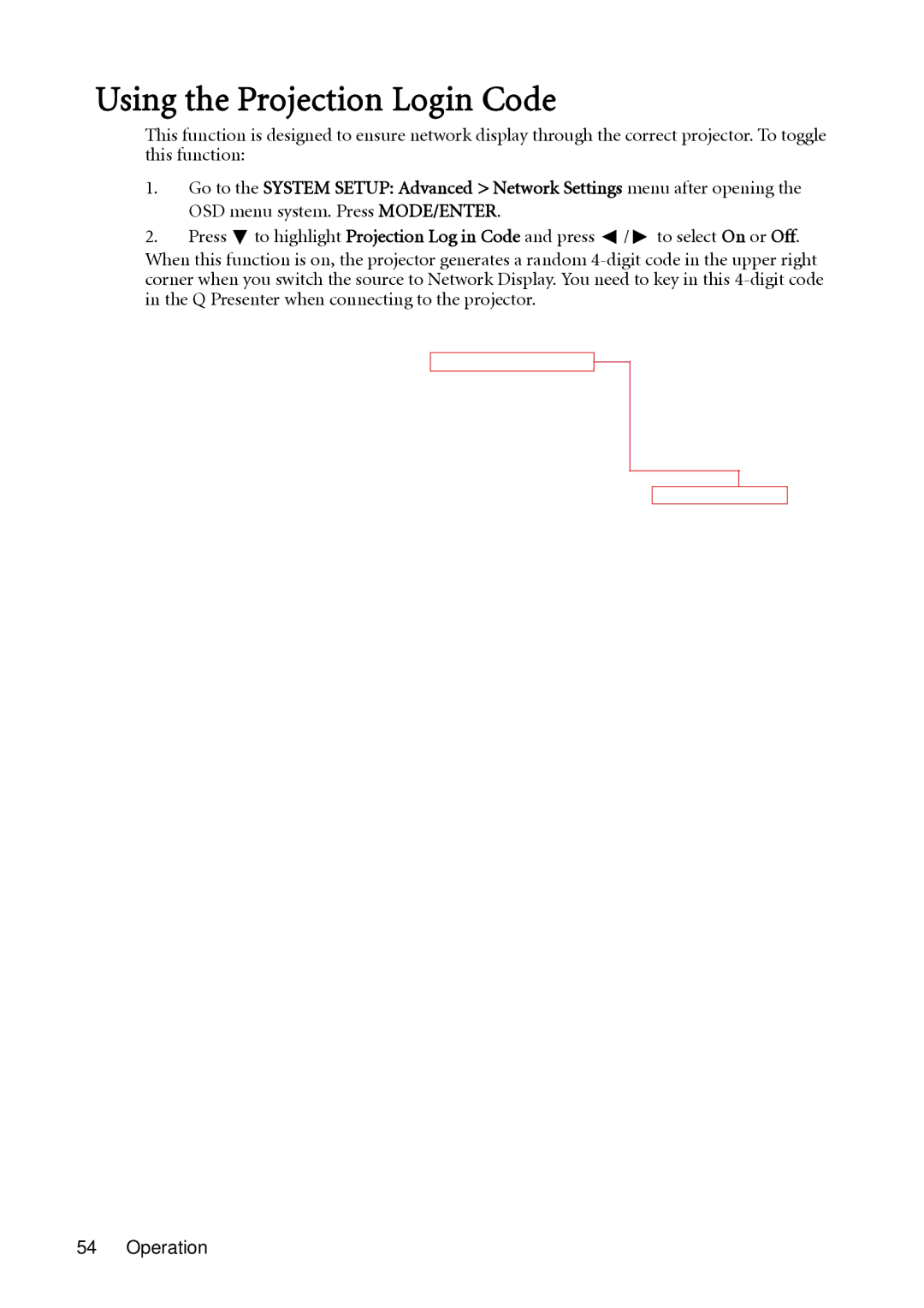 BenQ SH910 user manual Using the Projection Login Code 