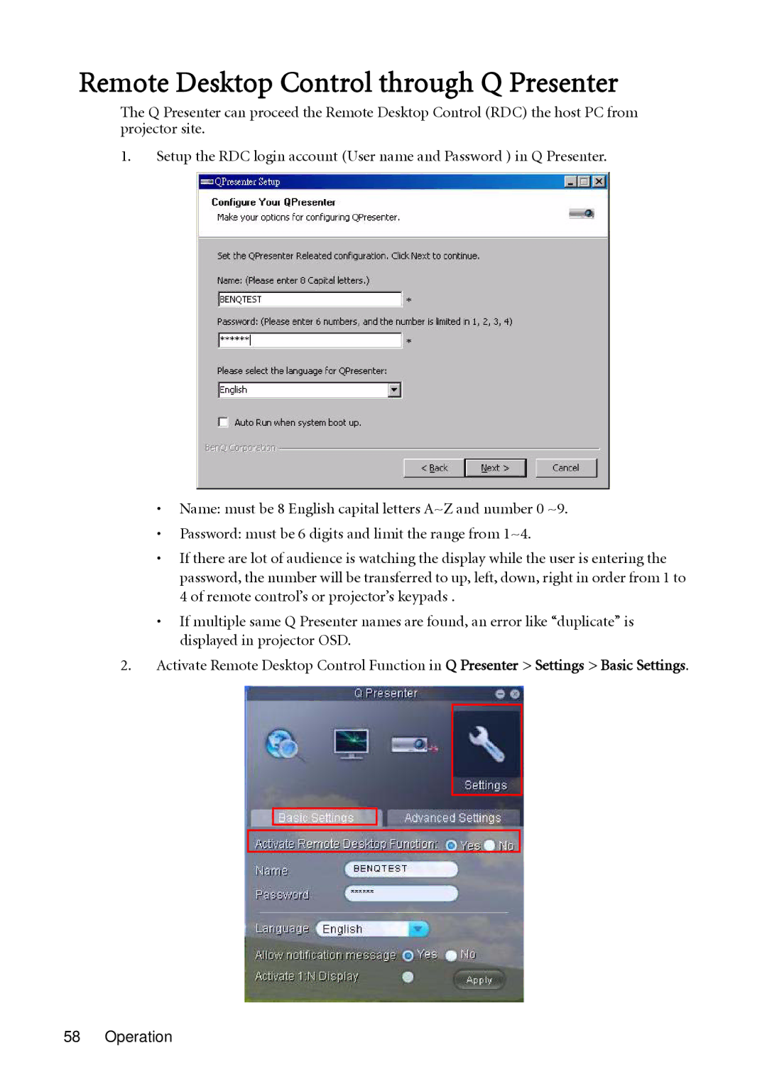 BenQ SH910 user manual Remote Desktop Control through Q Presenter 