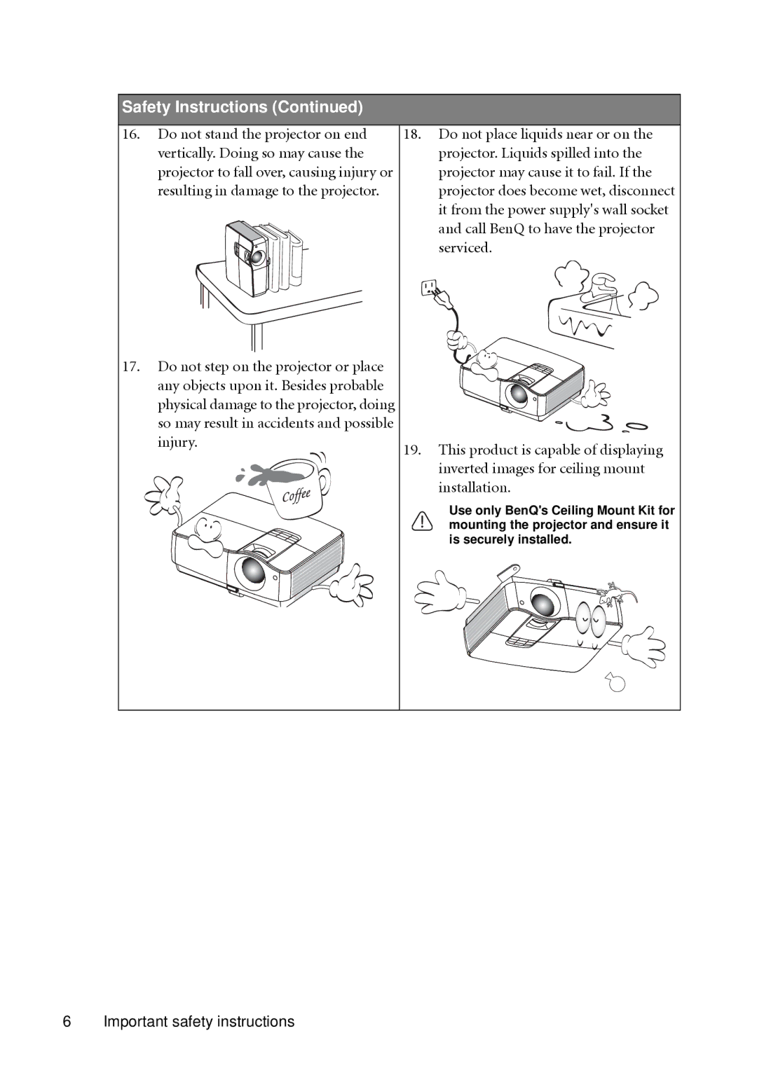 BenQ SH910 user manual Safety Instructions 