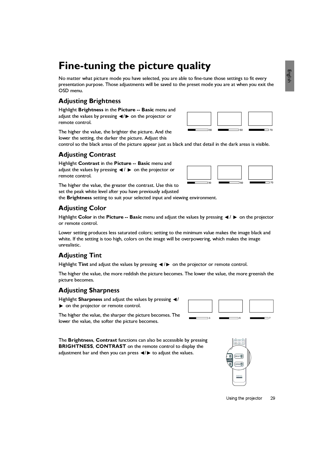 BenQ SH940 user manual Fine-tuning the picture quality 