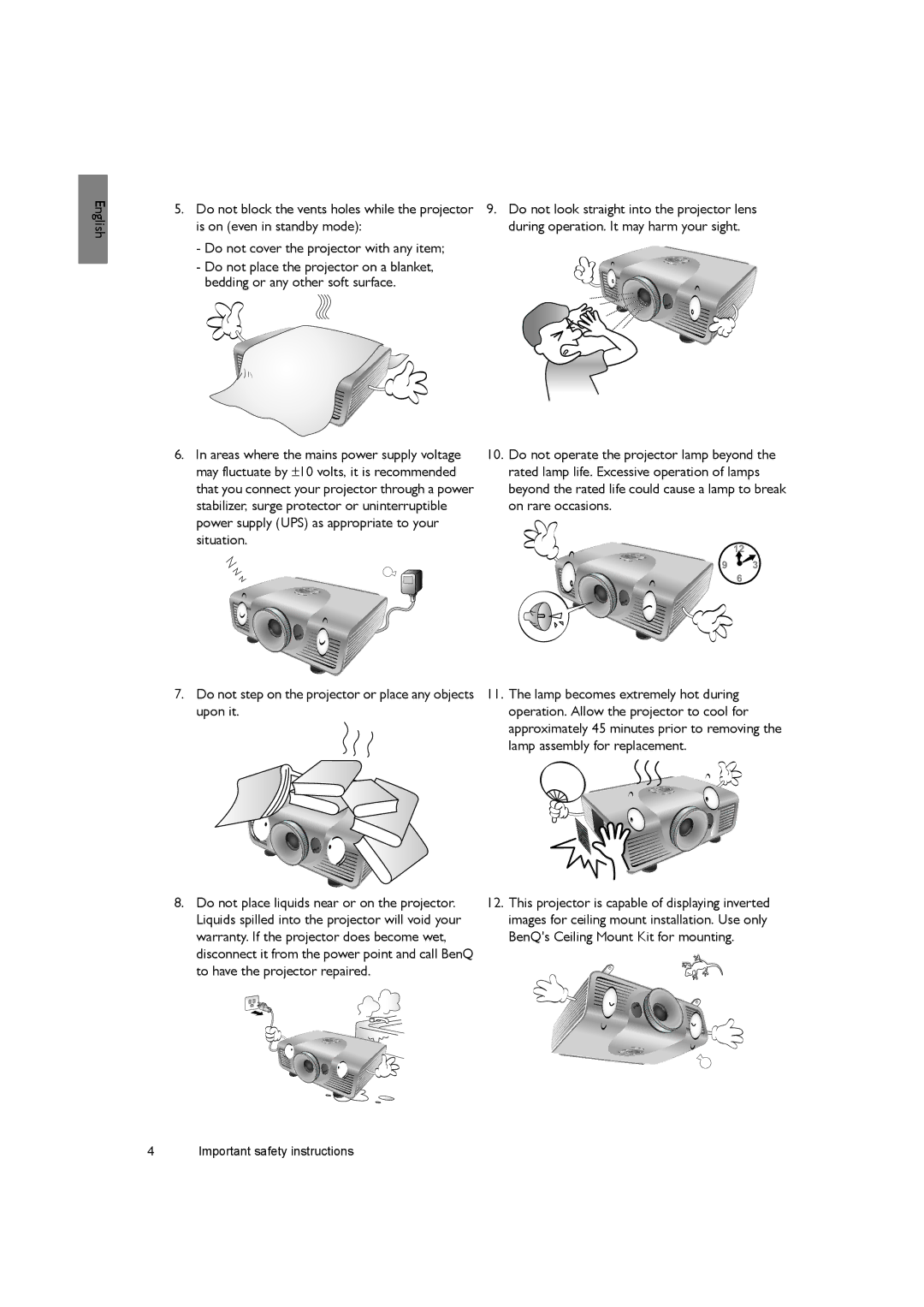 BenQ SH940 user manual Important safety instructions 