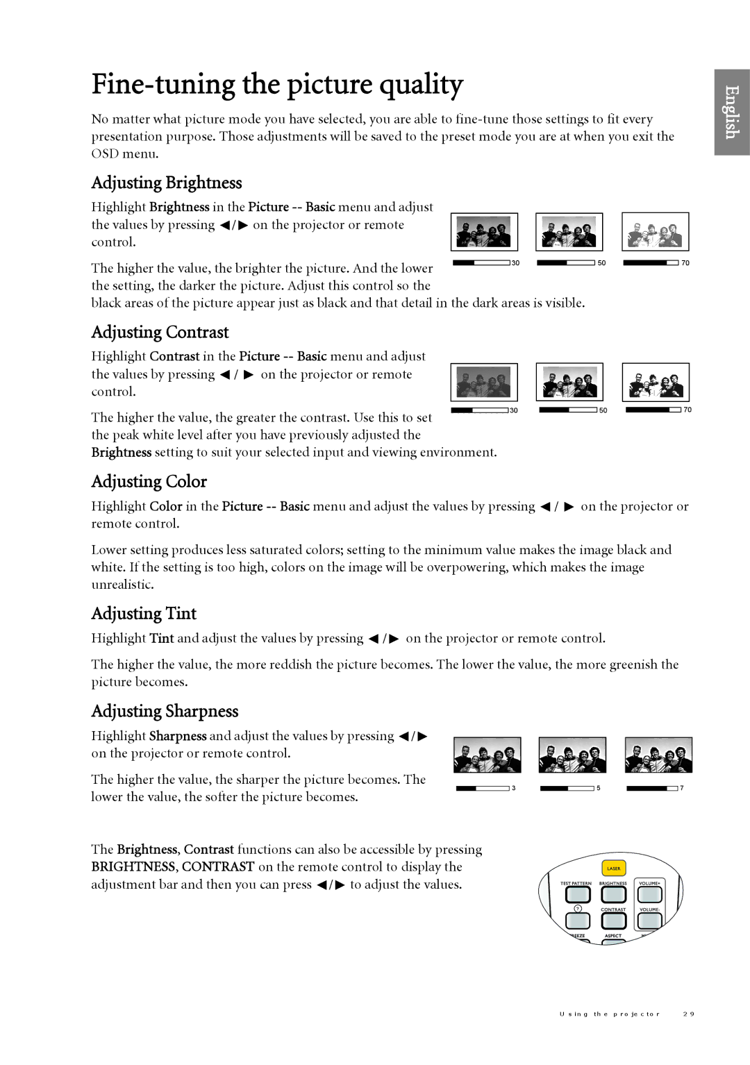 BenQ SH960 user manual Fine-tuning the picture quality 