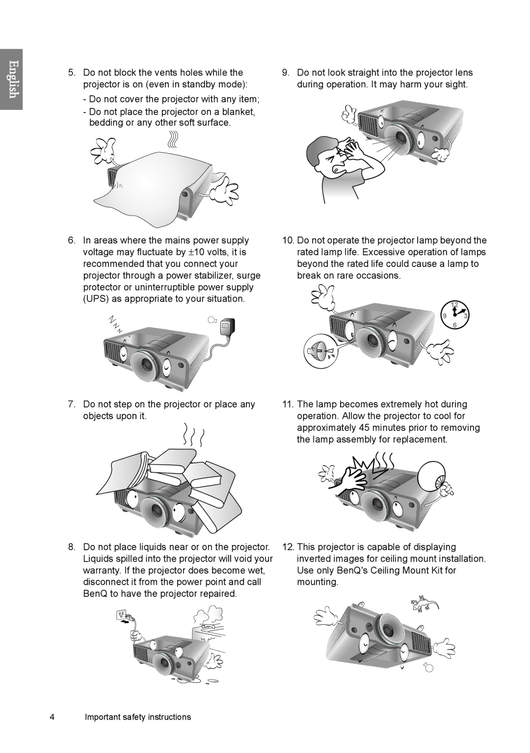 BenQ SH960 user manual Do not cover the projector with any item 