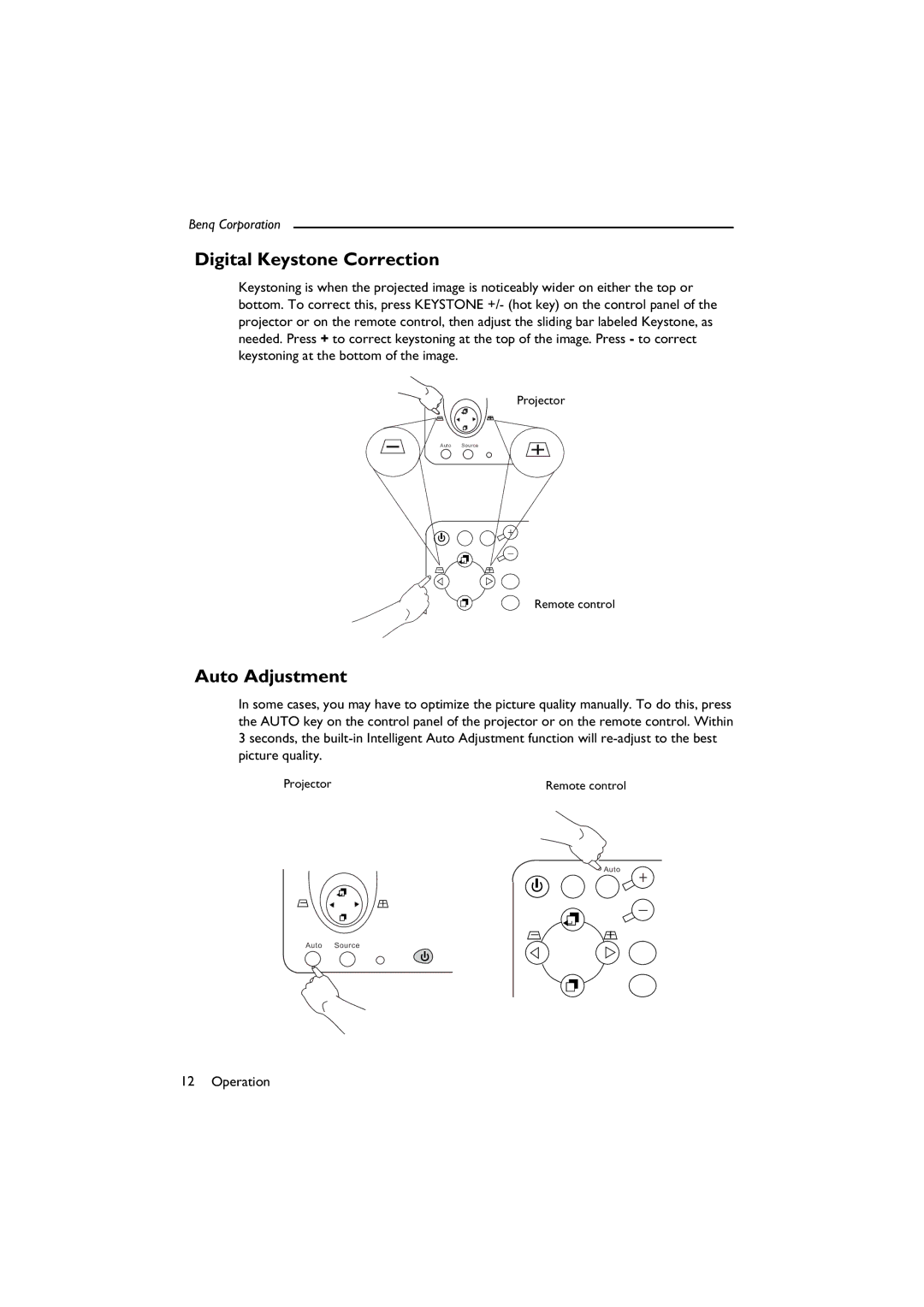 BenQ SL 705X/S user manual Digital Keystone Correction, Auto Adjustment 