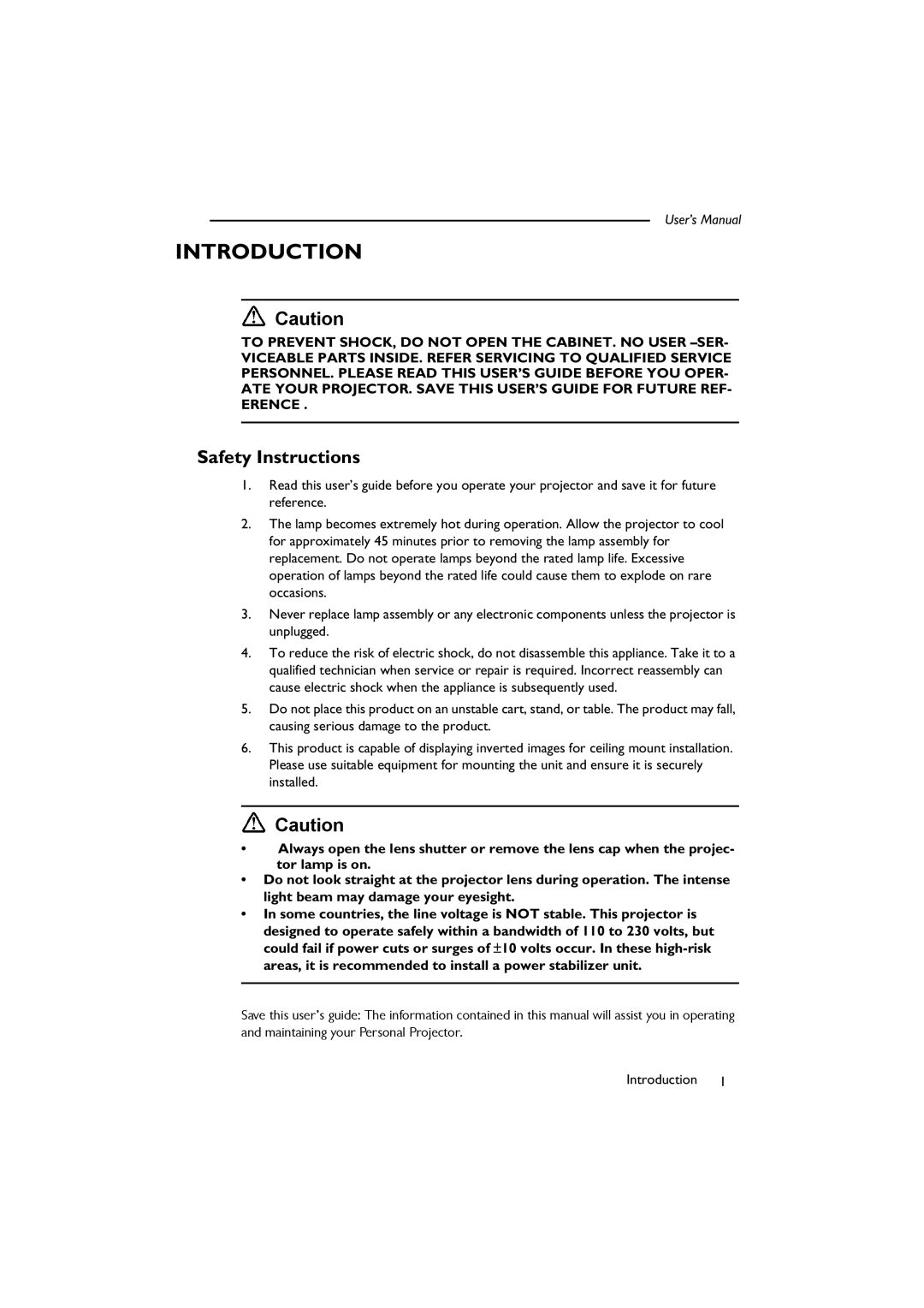 BenQ SL 705X/S user manual Introduction, Safety Instructions 