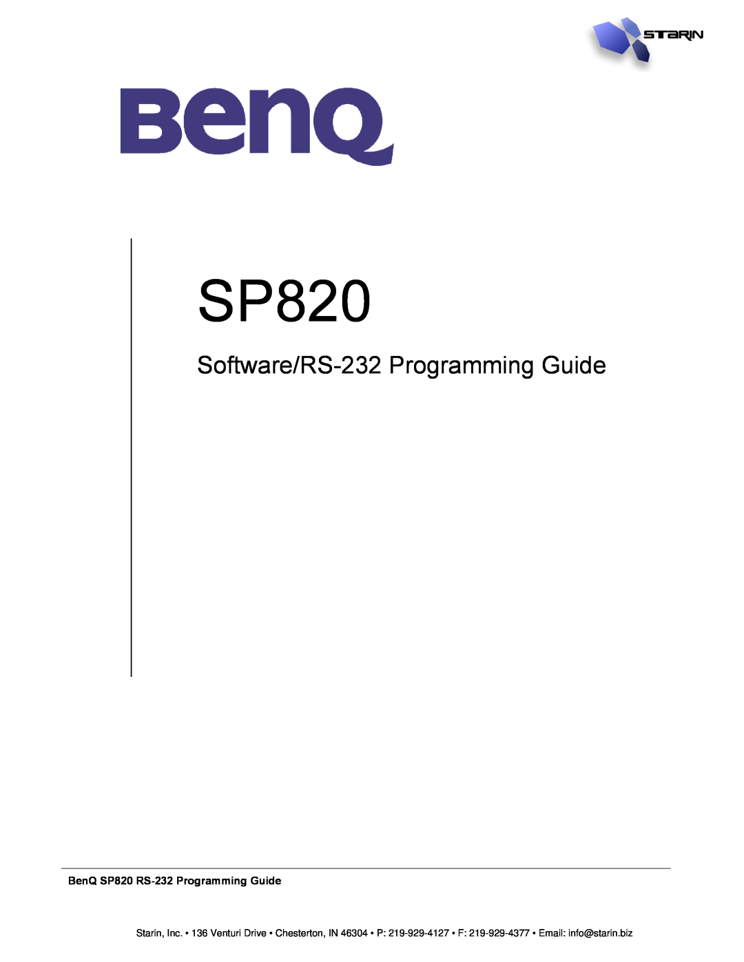 BenQ manual Software/RS-232 Programming Guide, BenQ SP820 RS-232 Programming Guide 